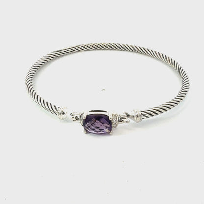 David Yurman Diamond Amethyst Cuff Bracelet Size M 3 mm Sterling Silver Estate DY740