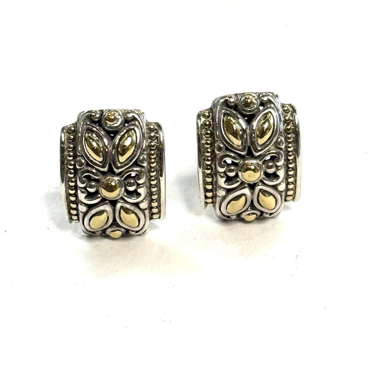 John Hardy Sterling Silver 18k Yellow Gold Jaisalmer Omega Back Earrings JH121
