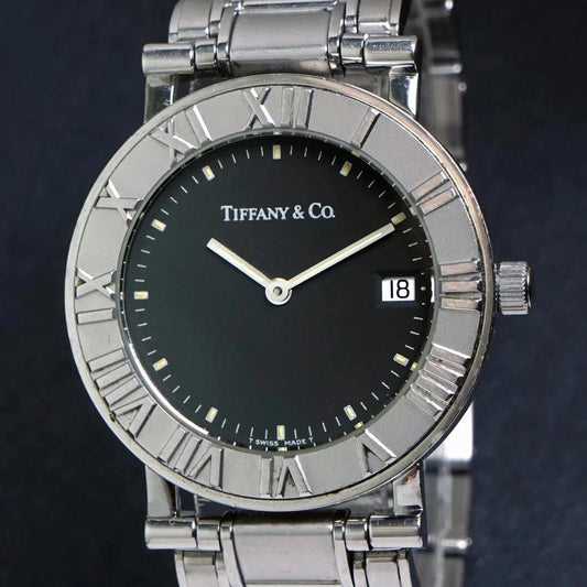Tiffany & Co Atlas Stainless Steel Unisex 33mm Black Dial Quartz Watch TIF1014