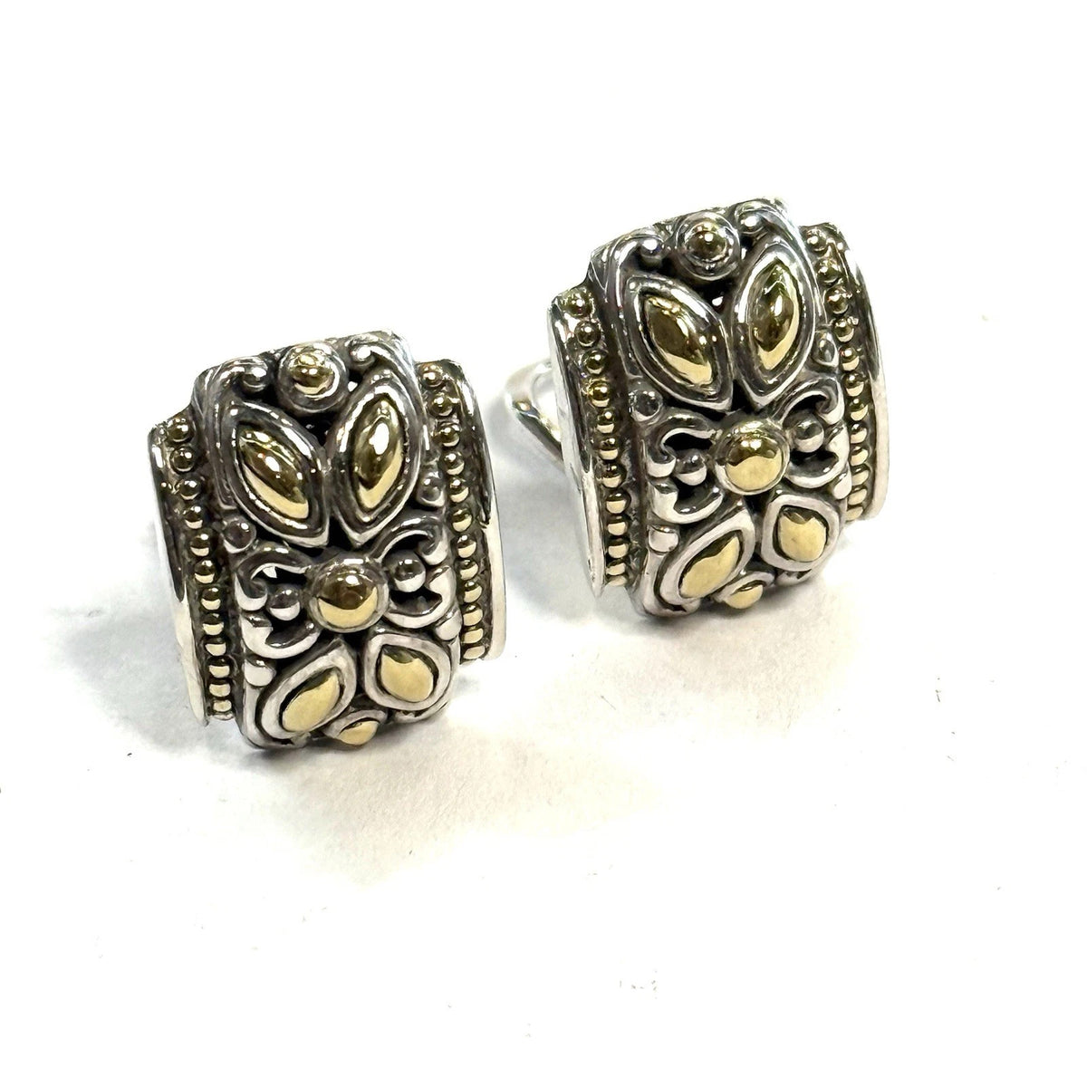 John Hardy Sterling Silver 18k Yellow Gold Jaisalmer Omega Back Earrings JH121