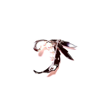 MIKIMOTO Akoya Pearl Leaf Brooch Pin Sterling Silver Signed M463