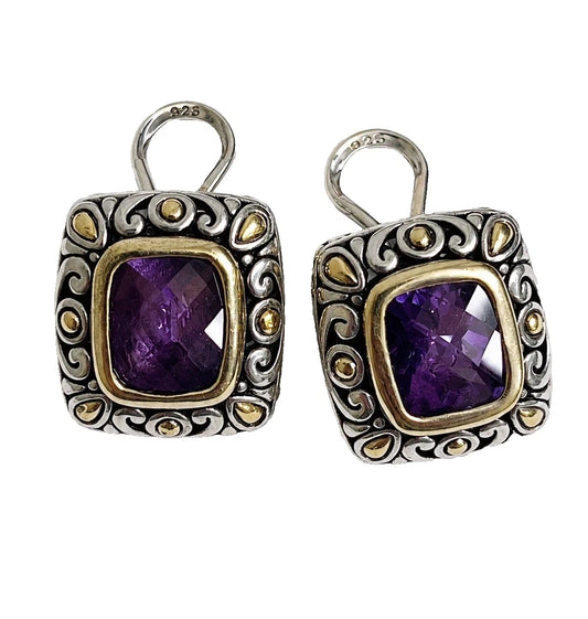 Vintage John Hardy 18K Gold Purple Amethyst Jaisalmer Clip On Earrings 925 JH124