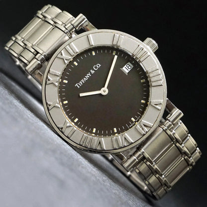 Tiffany & Co Atlas Stainless Steel Unisex 33mm Black Dial Quartz Watch TIF1014
