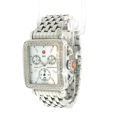 MICHELE DECO MW06A01 DIAMOND BEZEL CHRONOGRAPH QUARTZ LADIES WRISTWATCH SS MIC4