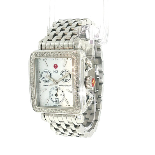 MICHELE DECO MW06A01 DIAMOND BEZEL CHRONOGRAPH QUARTZ LADIES WRISTWATCH SS MIC4