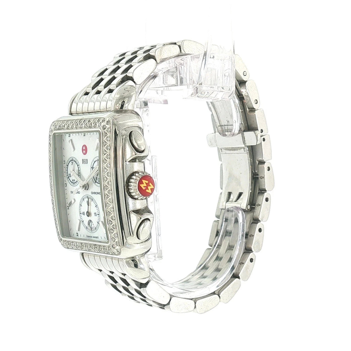 MICHELE DECO MW06A01 DIAMOND BEZEL CHRONOGRAPH QUARTZ LADIES WRISTWATCH SS MIC4