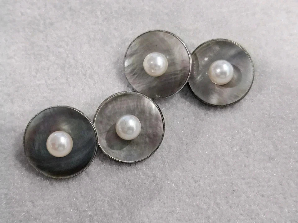 MIKIMOTO Sterling Silver Mop Pearl & Round White Pearl Cufflinks Estate M468