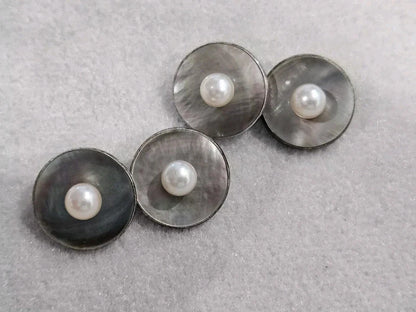 MIKIMOTO Sterling Silver Mop Pearl & Round White Pearl Cufflinks Estate M468