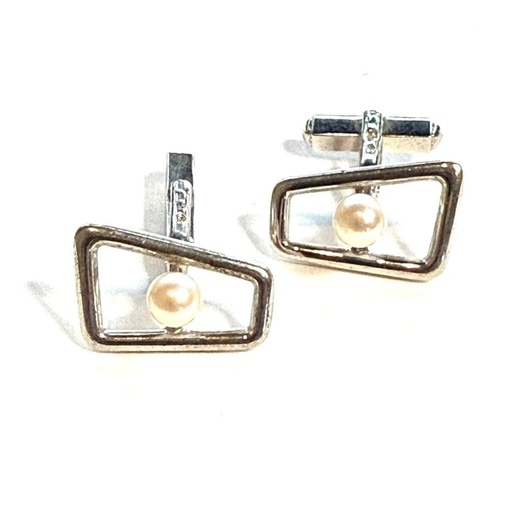 Mikimoto Sterling Silver Akoya 6mm Pearl Estate Cufflinks M467
