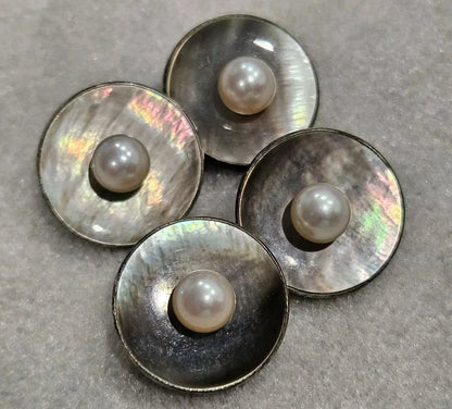 MIKIMOTO Sterling Silver Mop Pearl & Round White Pearl Cufflinks Estate M468