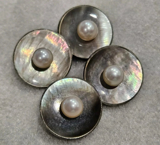 MIKIMOTO Sterling Silver Mop Pearl & Round White Pearl Cufflinks Estate M468