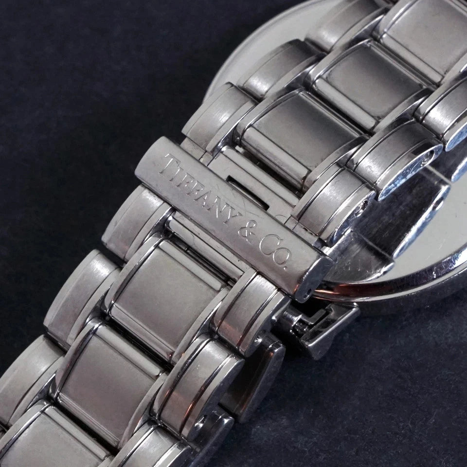 Tiffany & Co Atlas Stainless Steel Unisex 33mm Black Dial Quartz Watch TIF1014