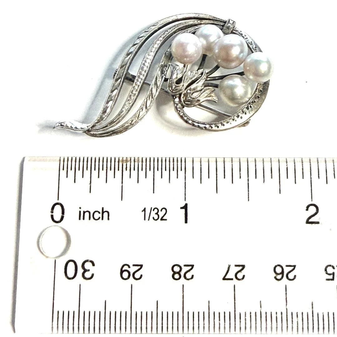Mikimoto Sterling Silver Pin with 5 Akoya Cultured Pearls M464