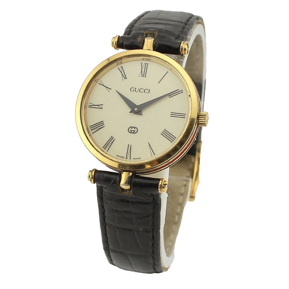 Gucci 2000M Vintage Gold Plated Watch Cream Roman Dial Original Buckle 30mm  G55