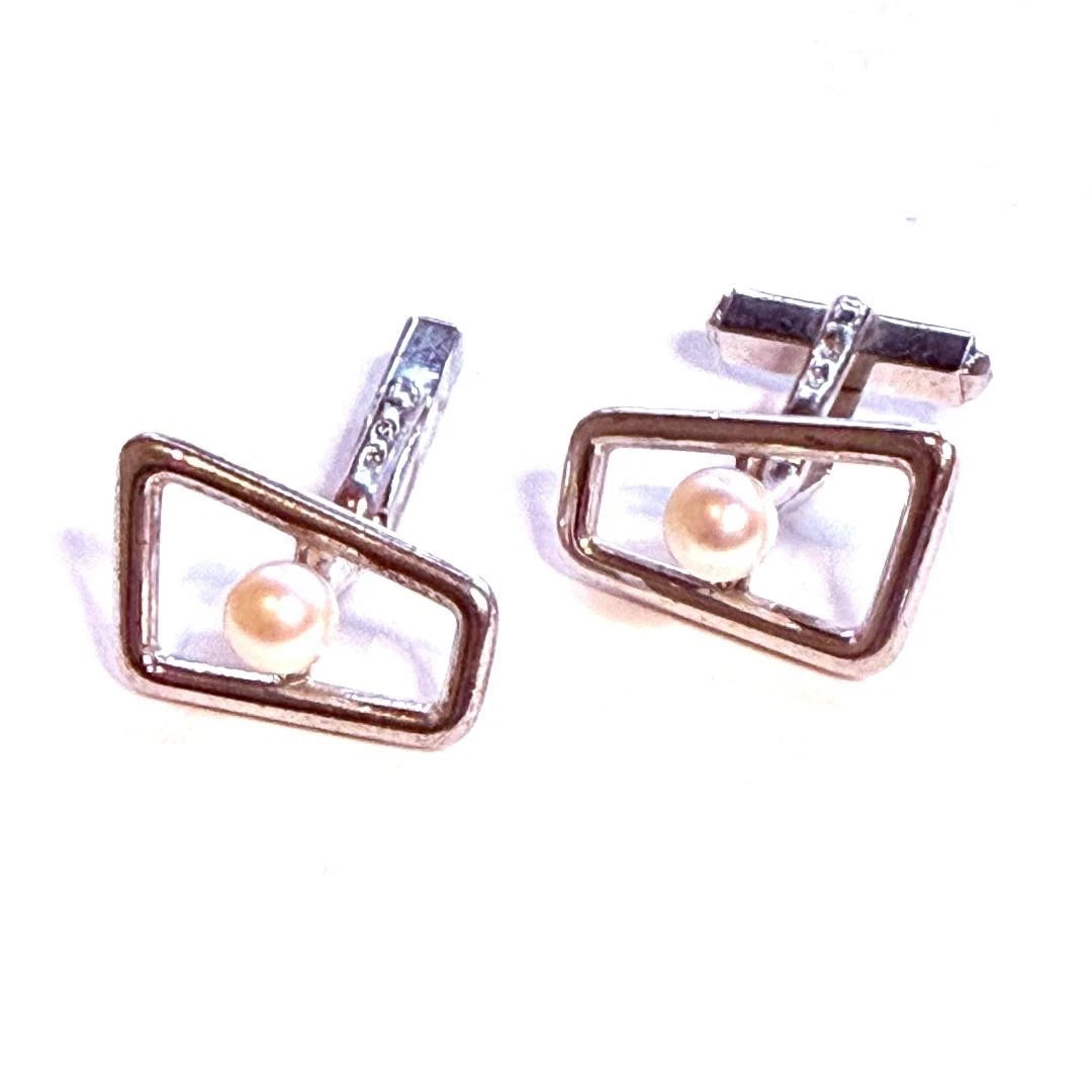 Mikimoto Sterling Silver Akoya 6mm Pearl Estate Cufflinks M467