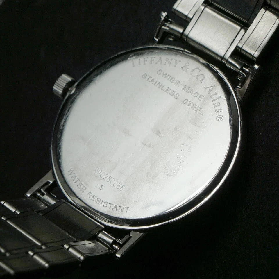 Tiffany & Co Atlas Stainless Steel Unisex 33mm Black Dial Quartz Watch TIF1014