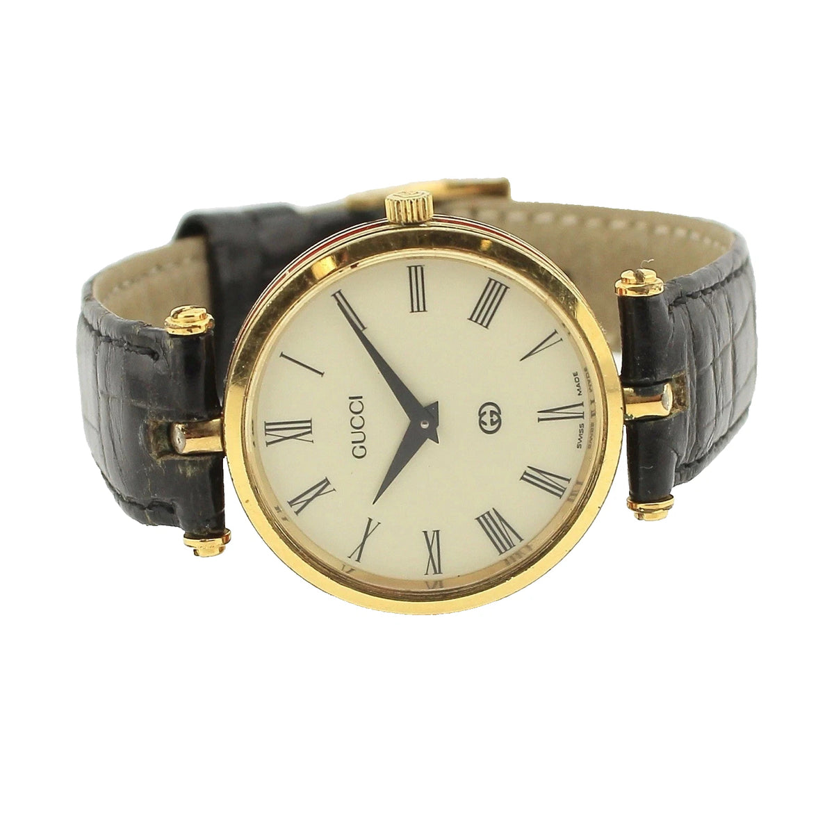 Gucci 2000M Vintage Gold Plated Watch Cream Roman Dial Original Buckle 30mm  G55