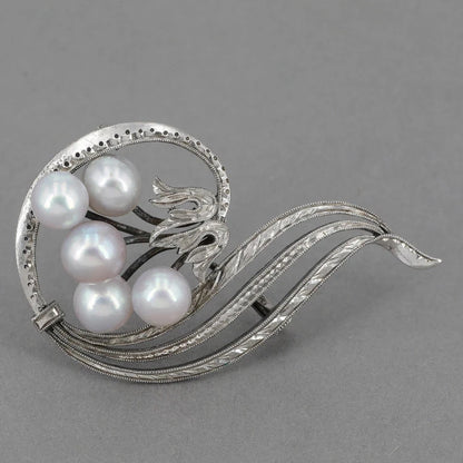 Mikimoto Sterling Silver Pin with 5 Akoya Cultured Pearls M464