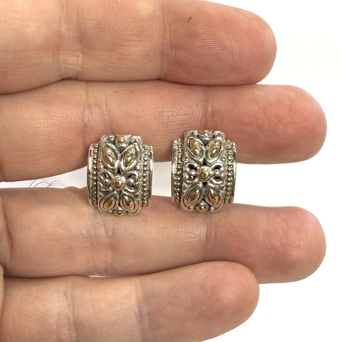 John Hardy Sterling Silver 18k Yellow Gold Jaisalmer Omega Back Earrings JH121