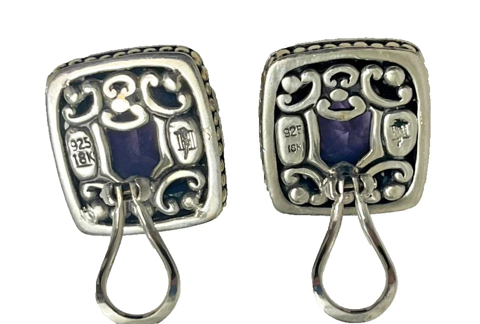 Vintage John Hardy 18K Gold Purple Amethyst Jaisalmer Clip On Earrings 925 JH124