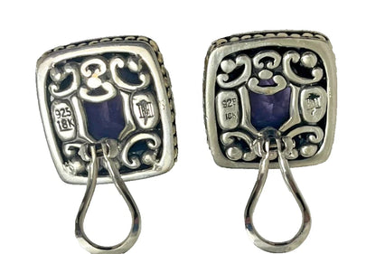 Vintage John Hardy 18K Gold Purple Amethyst Jaisalmer Clip On Earrings 925 JH124