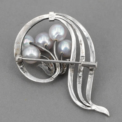 Mikimoto Sterling Silver Pin with 5 Akoya Cultured Pearls M464