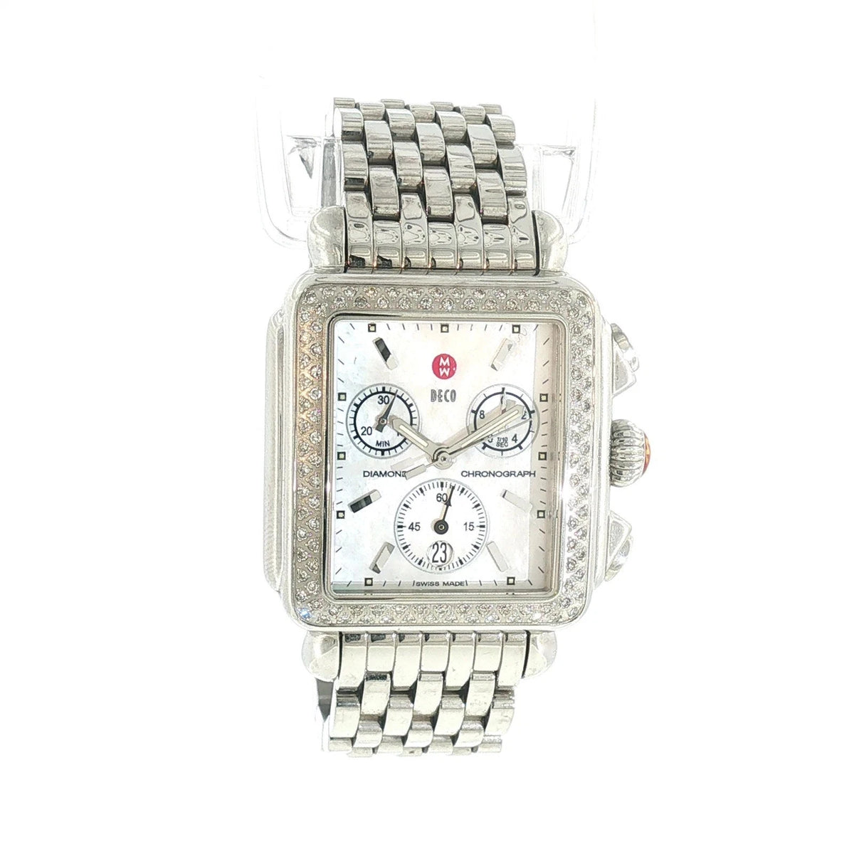 MICHELE DECO MW06A01 DIAMOND BEZEL CHRONOGRAPH QUARTZ LADIES WRISTWATCH SS MIC4