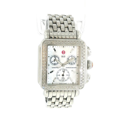 MICHELE DECO MW06A01 DIAMOND BEZEL CHRONOGRAPH QUARTZ LADIES WRISTWATCH SS MIC4