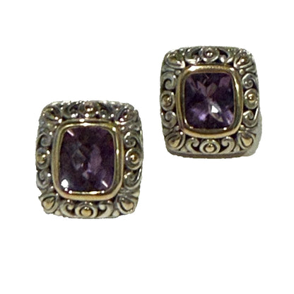 Vintage John Hardy 18K Gold Purple Amethyst Jaisalmer Clip On Earrings 925 JH124