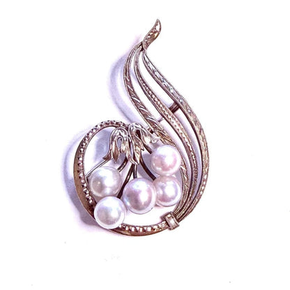 Mikimoto Sterling Silver Pin with 5 Akoya Cultured Pearls M464