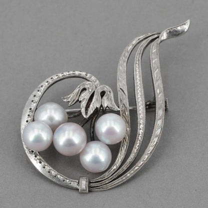 Mikimoto Sterling Silver Pin with 5 Akoya Cultured Pearls M464