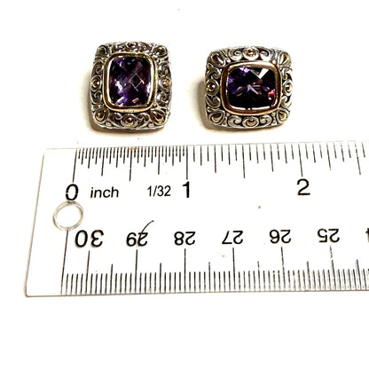 Vintage John Hardy 18K Gold Purple Amethyst Jaisalmer Clip On Earrings 925 JH124