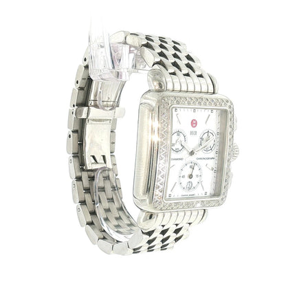 MICHELE DECO MW06A01 DIAMOND BEZEL CHRONOGRAPH QUARTZ LADIES WRISTWATCH SS MIC4
