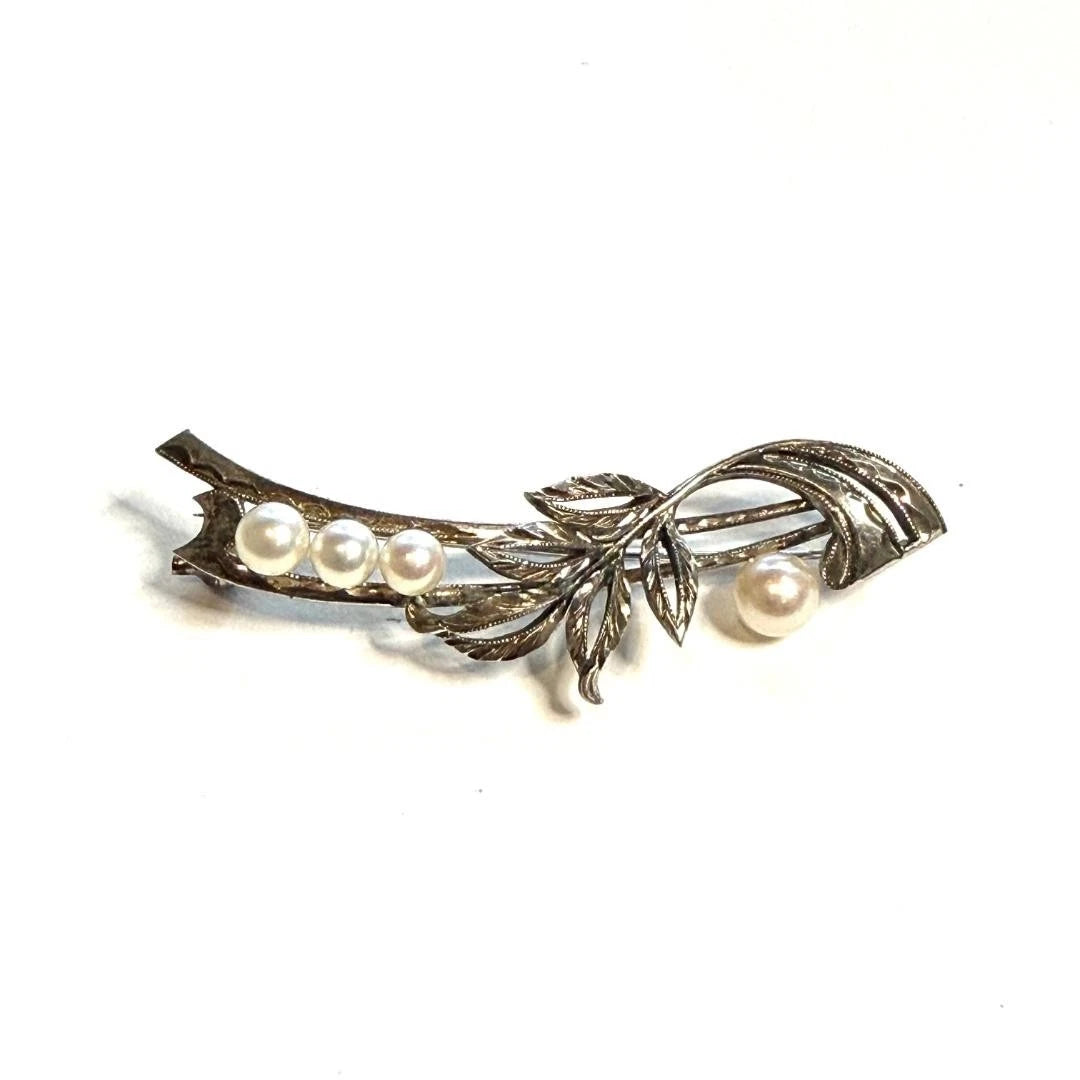 Mikimoto Pearl Brooch Sterling Silver Estate  M465