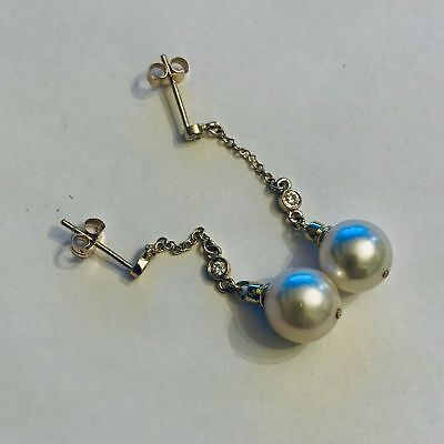 Diamond Akoya Pearl Earrings 14k Gold 9.4 mm Pearl Women Certified $1,199 721760 - Certified Estate Jewelry