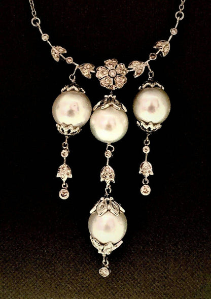 Diamond South Sea Pearl Necklace 18k Gold 11.45 mm 17.5" Certified $6,950 822583 - Certified Fine Jewelry