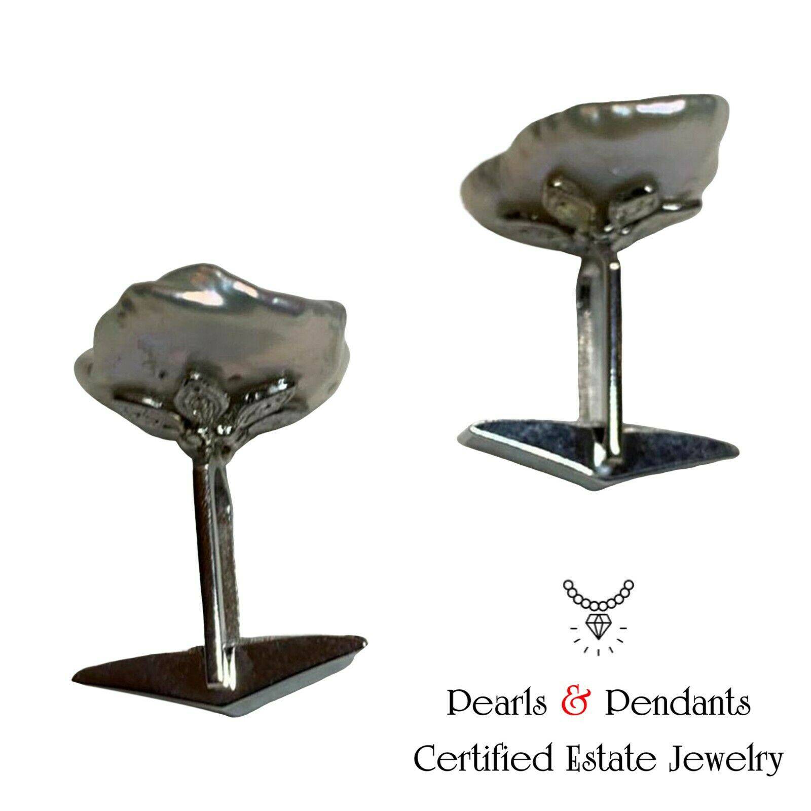 Diamond Fresh Water Pearl Cufflinks 14k Gold 0.45 TCW Designer Certified $2,490 010960 - Certified Estate Jewelry