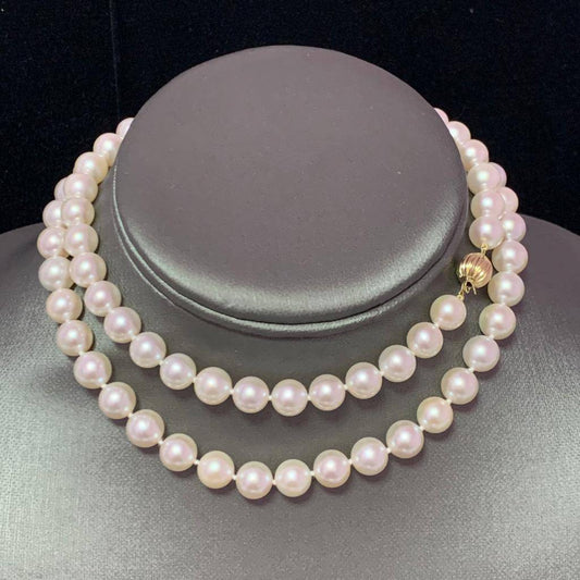 Akoya Pearl Necklace 14 KT WG 8.50 mm 26 IN Certified $7,650 017784 - Certified Estate Jewelry