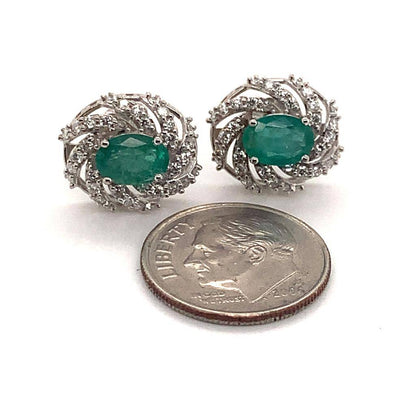 Diamond Emerald Earrings 14k White Gold 2.17 TCW Certified $5,950 018695 - Certified Estate Jewelry