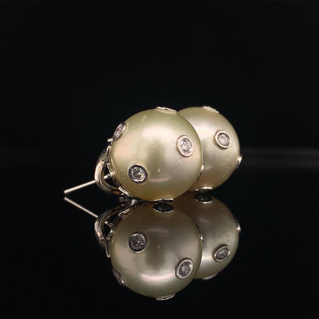 Diamond South Sea Pearl Earring 14 KT Certified $4,995 015793 - Certified Estate Jewelry