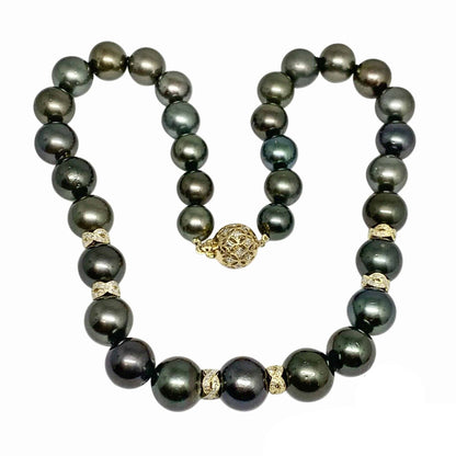 Diamond Tahitian Pearl Necklace 18k Gold 13.07 mm 17" Certified $26,250 914435 - Certified Estate Jewelry