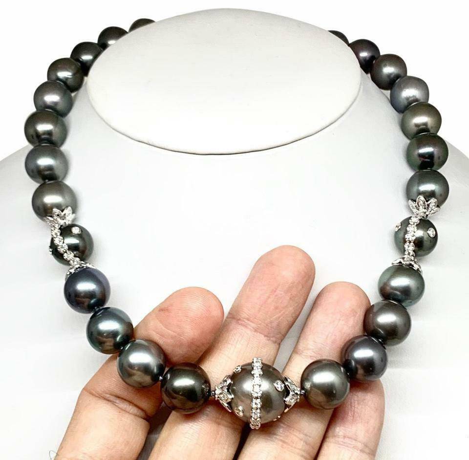 Diamond Tahitian Pearl Necklace 14k Gold 17.5 mm 17.5" Certified $29,750 915540 - Certified Estate Jewelry