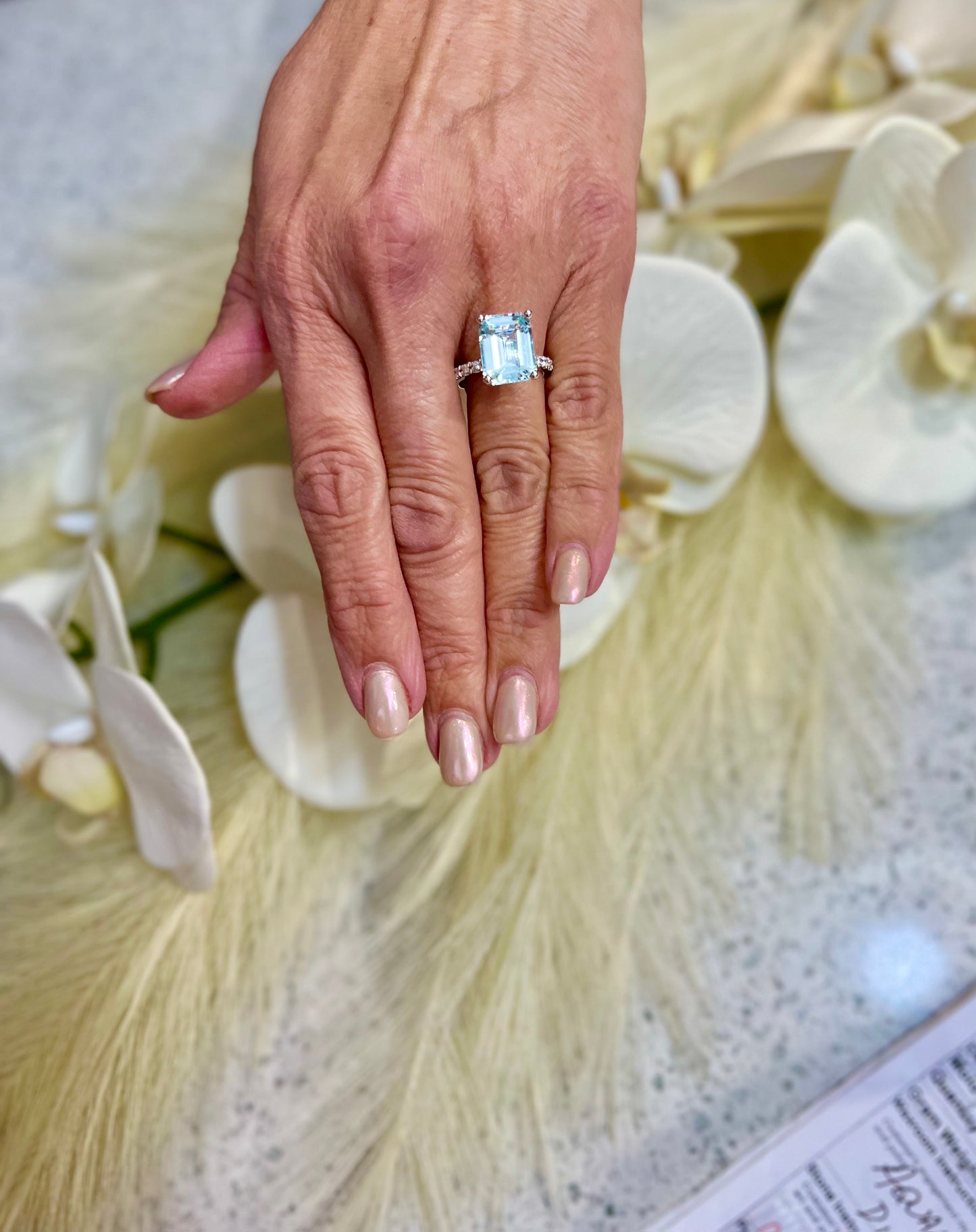 Natural Aquamarine Diamond Ring Size 6.5 14k W Gold 5.78 TCW Certified $4,950 217851