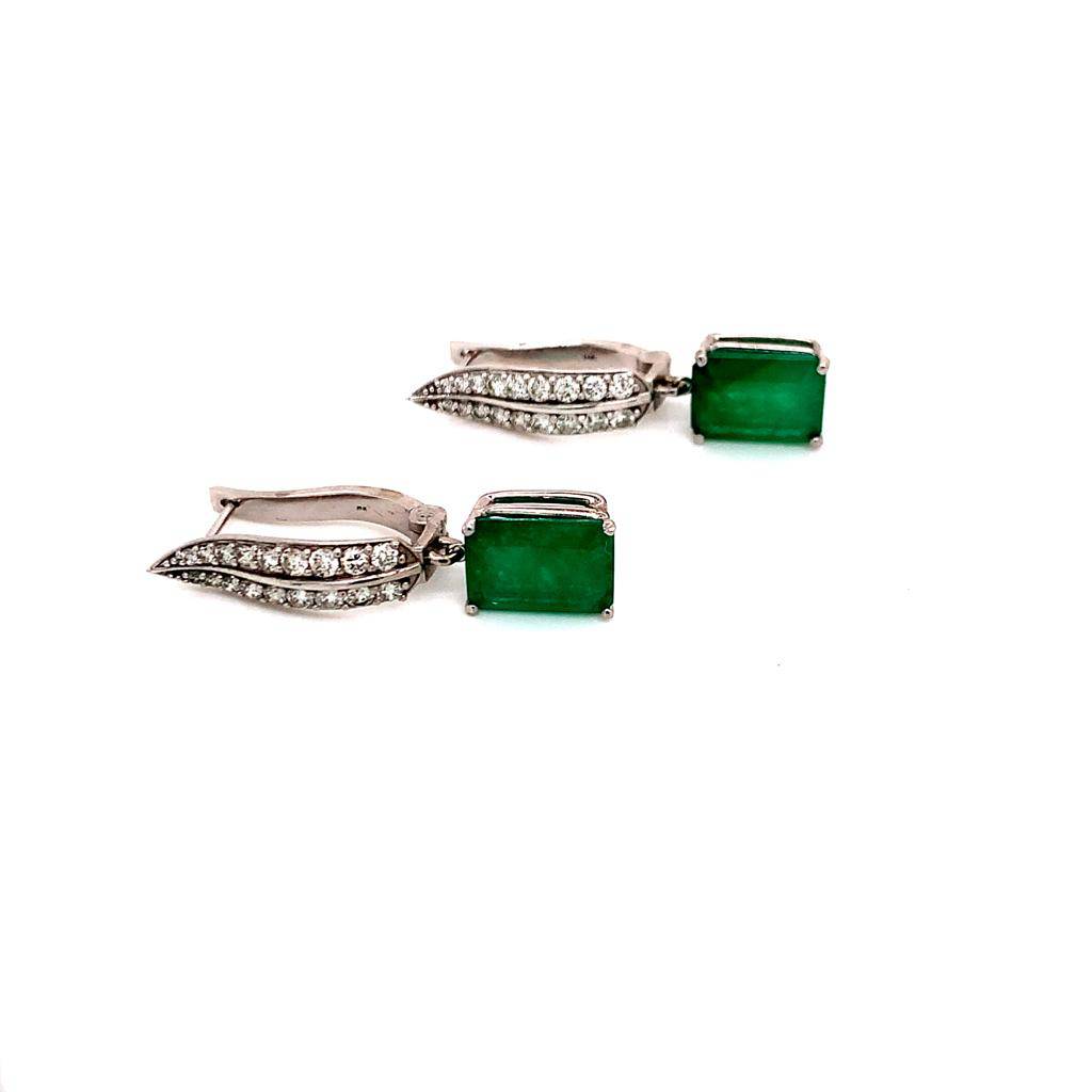 Diamond Emerald Earrings 4.74 TCW 14k White Gold Certified $7,250 018693 - Certified Estate Jewelry