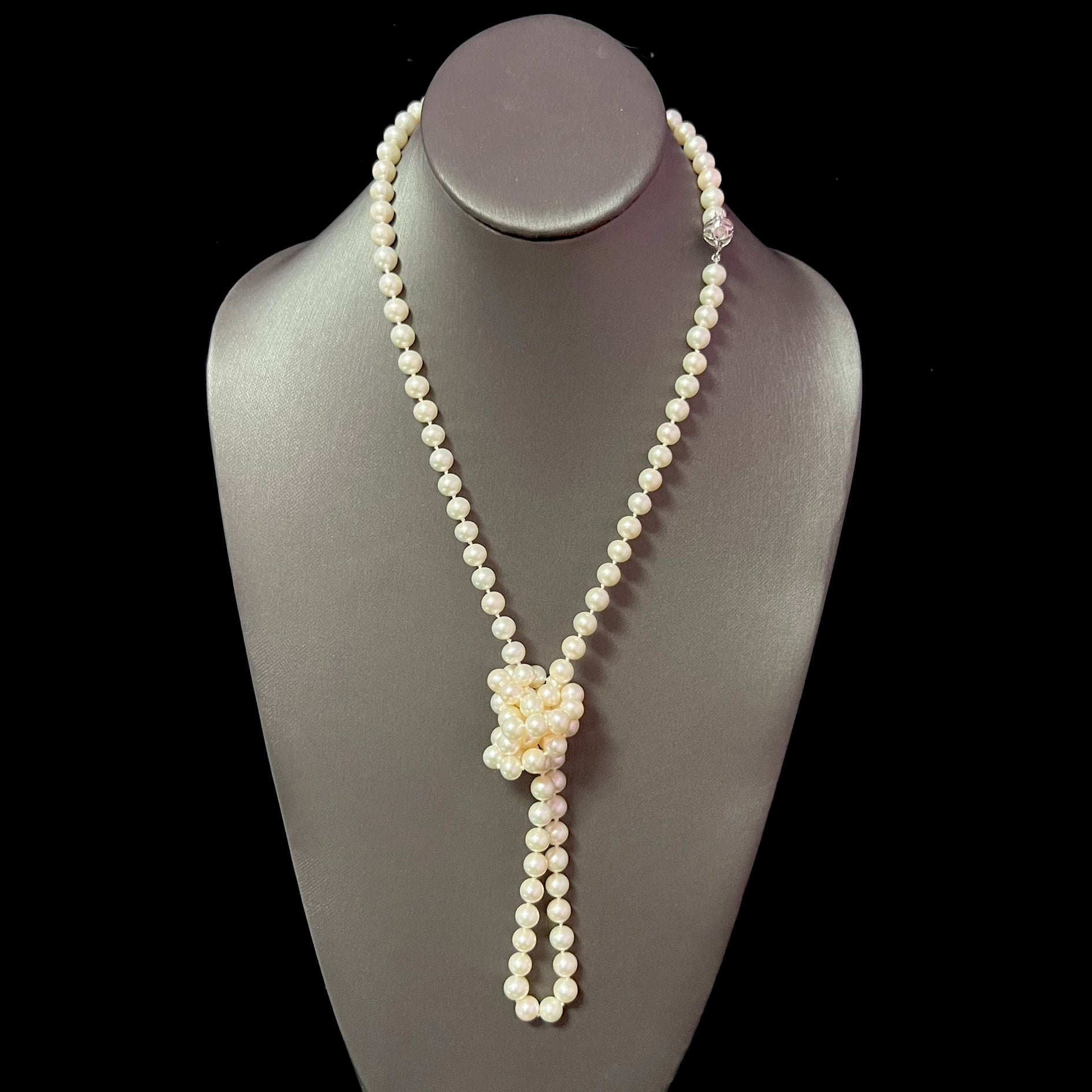 Akoya Pearl Necklace 36" 14k W Gold 7.5 mm 61.01g Certified $4,950 113106 - Certified Estate Jewelry
