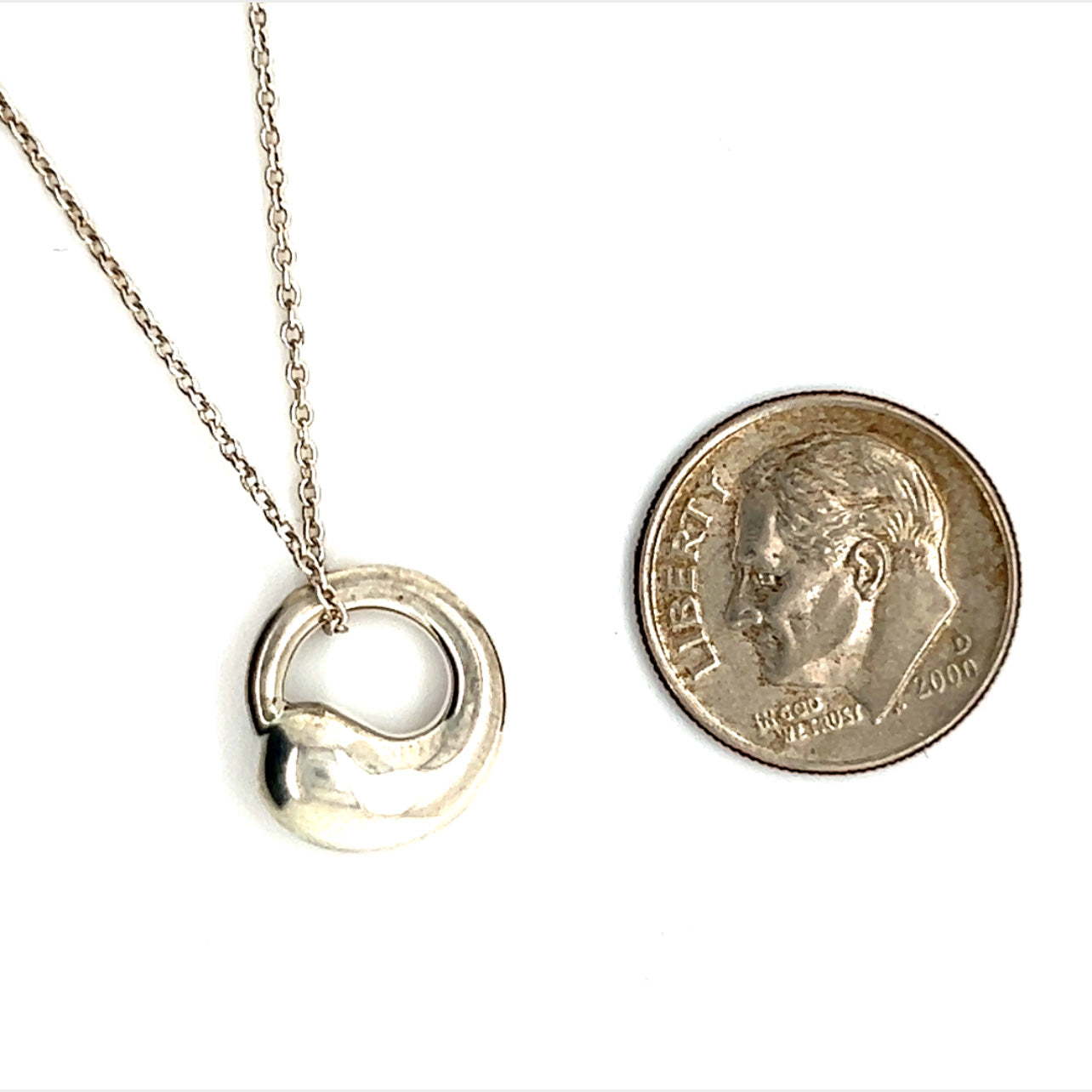 Tiffany & Co Estate Swirl Pendant Silver Necklace 16" By Elsa Peretti TIF226 - Certified Estate Jewelry