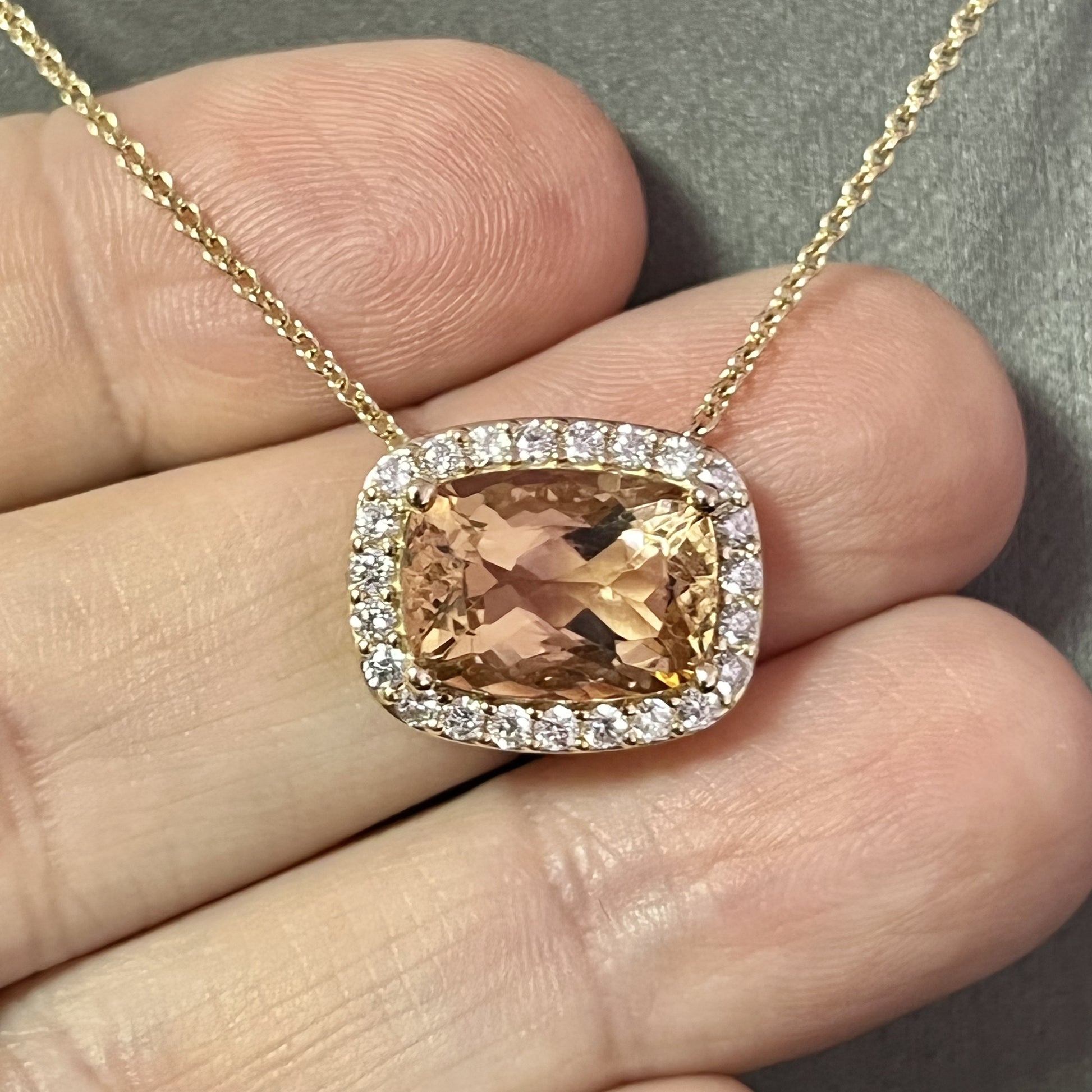 Diamond Morganite Pendant Necklace 14k Gold 7.35 TCW Certified $5,950 213256 - Certified Fine Jewelry