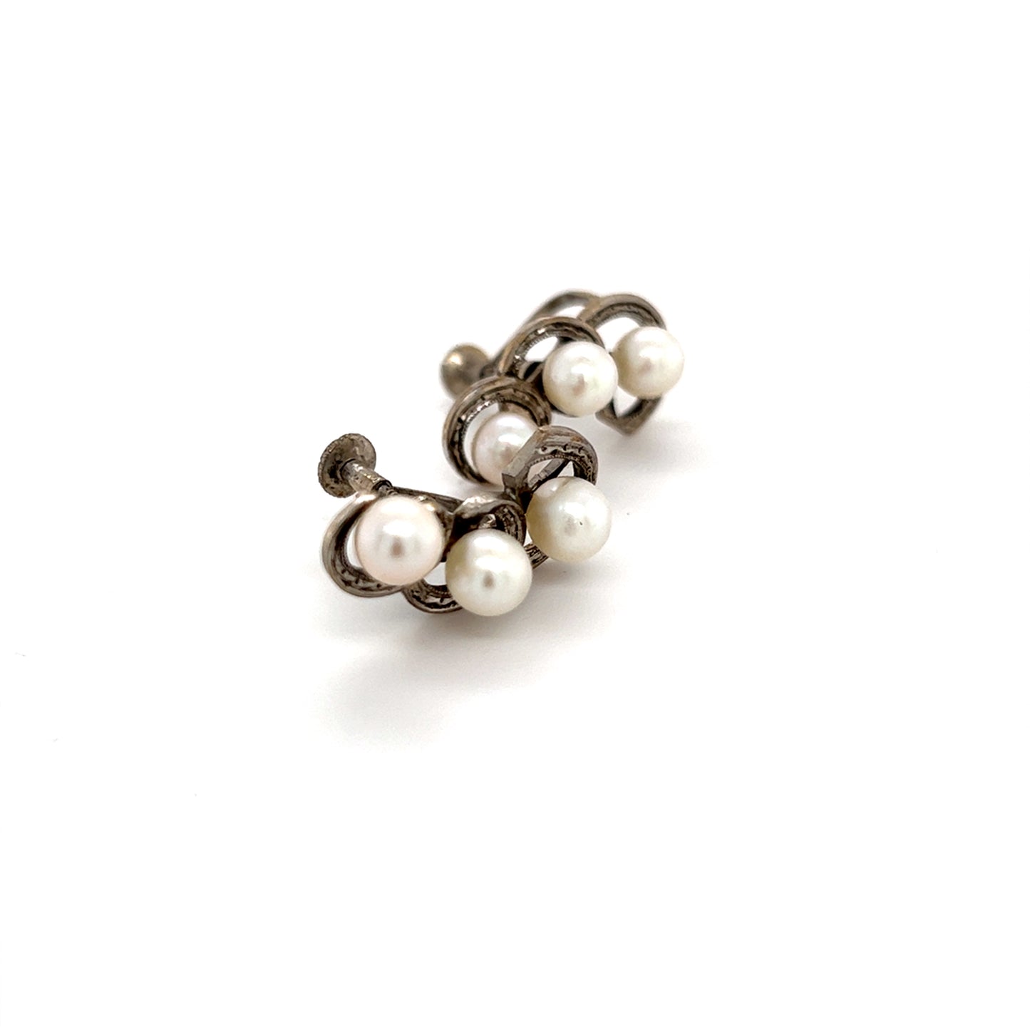 Mikimoto Estate Akoya Pearl Earrings Sterling Silver 5.5 mm 5.1 Grams M254 - Certified Fine Jewelry