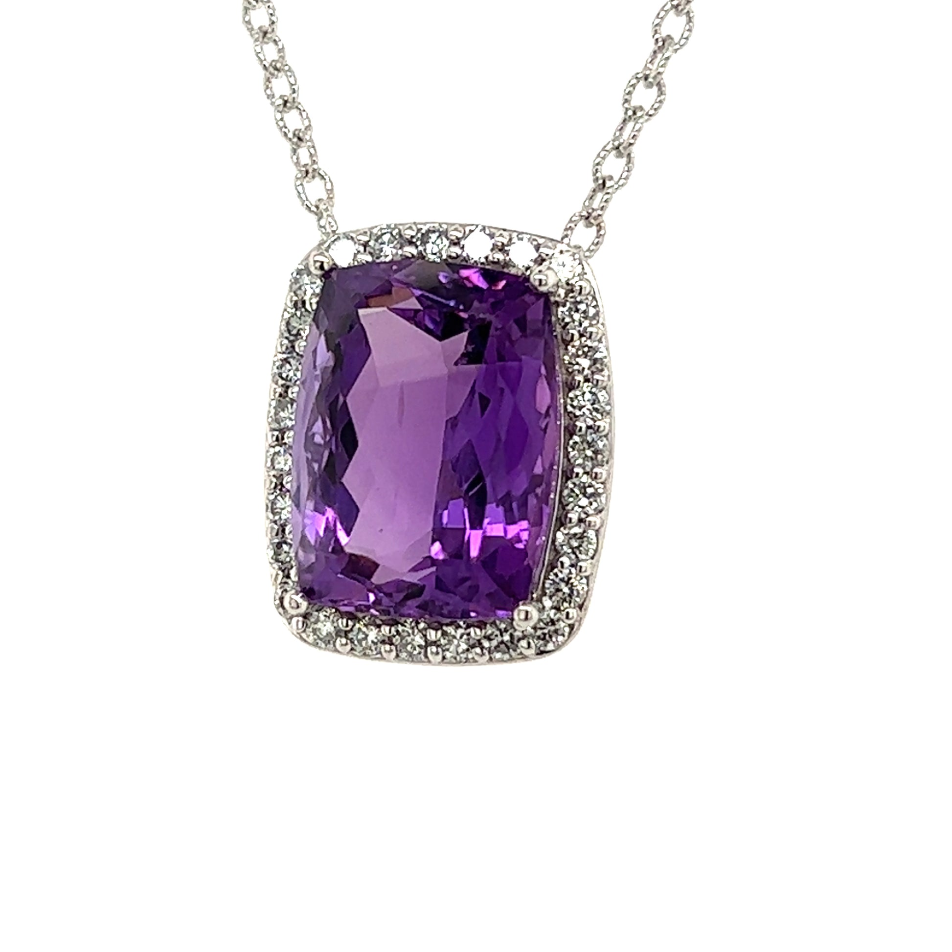 Natural Amethyst Diamond Necklace 14k Gold 14.73 TCW Certified $5,550 215436