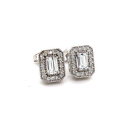 Natural Sapphire Diamond Stud Earrings 14k W Gold 0.96 TCW Certified $2950 121268 - Certified Fine Jewelry